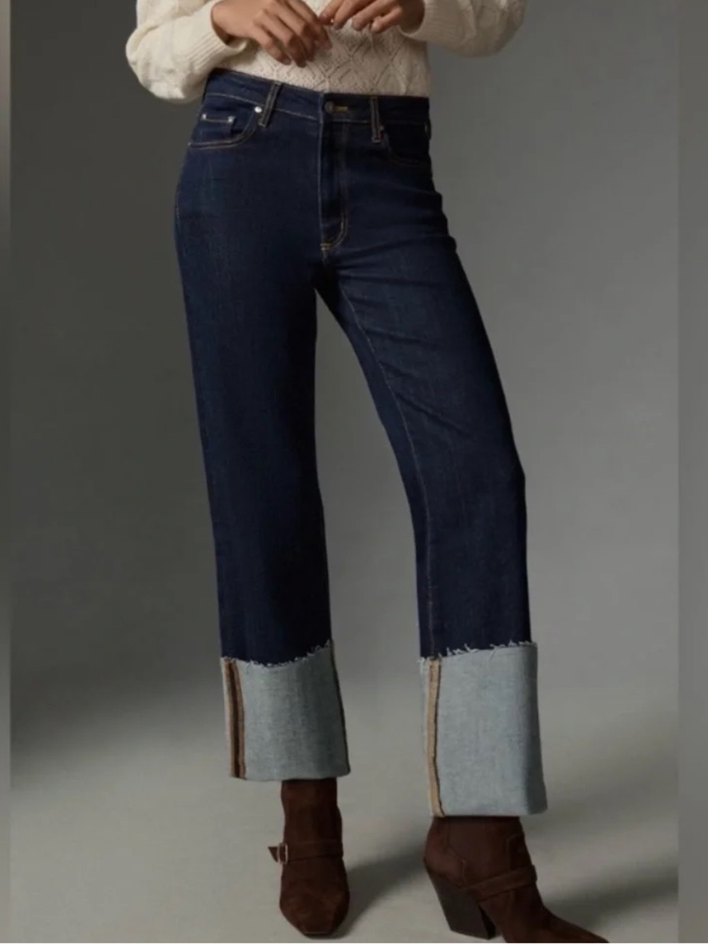 Pilcro Anthropologie Scotty Cuffed High Rise Straight Leg Jeans Size 26 Blue - Picture 14 of 14